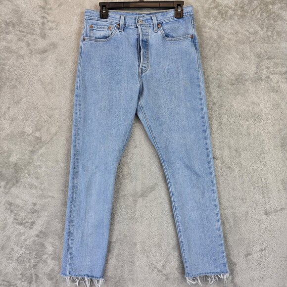 Levi's Denim - Levis 501 Skinny Jeans Womens 29 Light Wash Blue Denim Button Fly Frayed Hem